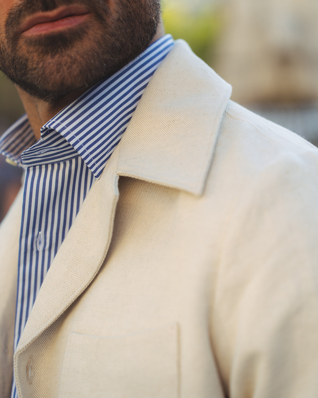 Linen Vintage Cream Birdseye Shirt Jacket - 29