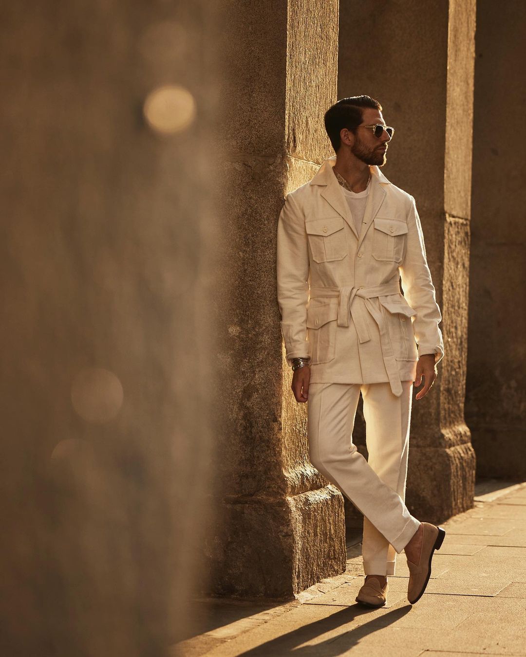 Safari Jacket in Linen Cotton Canvas Off White - 3
