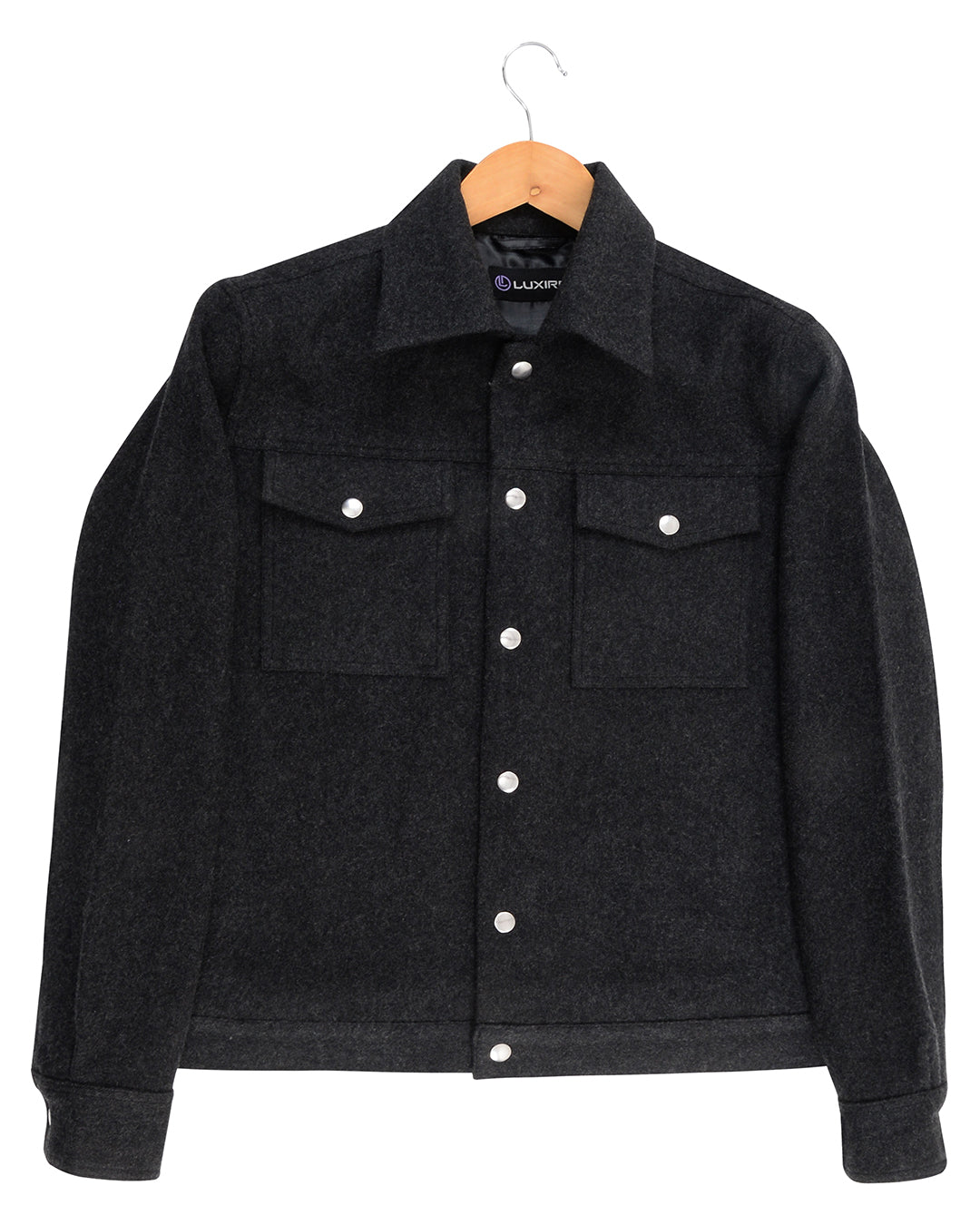 Luxire Charcoal Grey Wool Shirt Jacket - 1