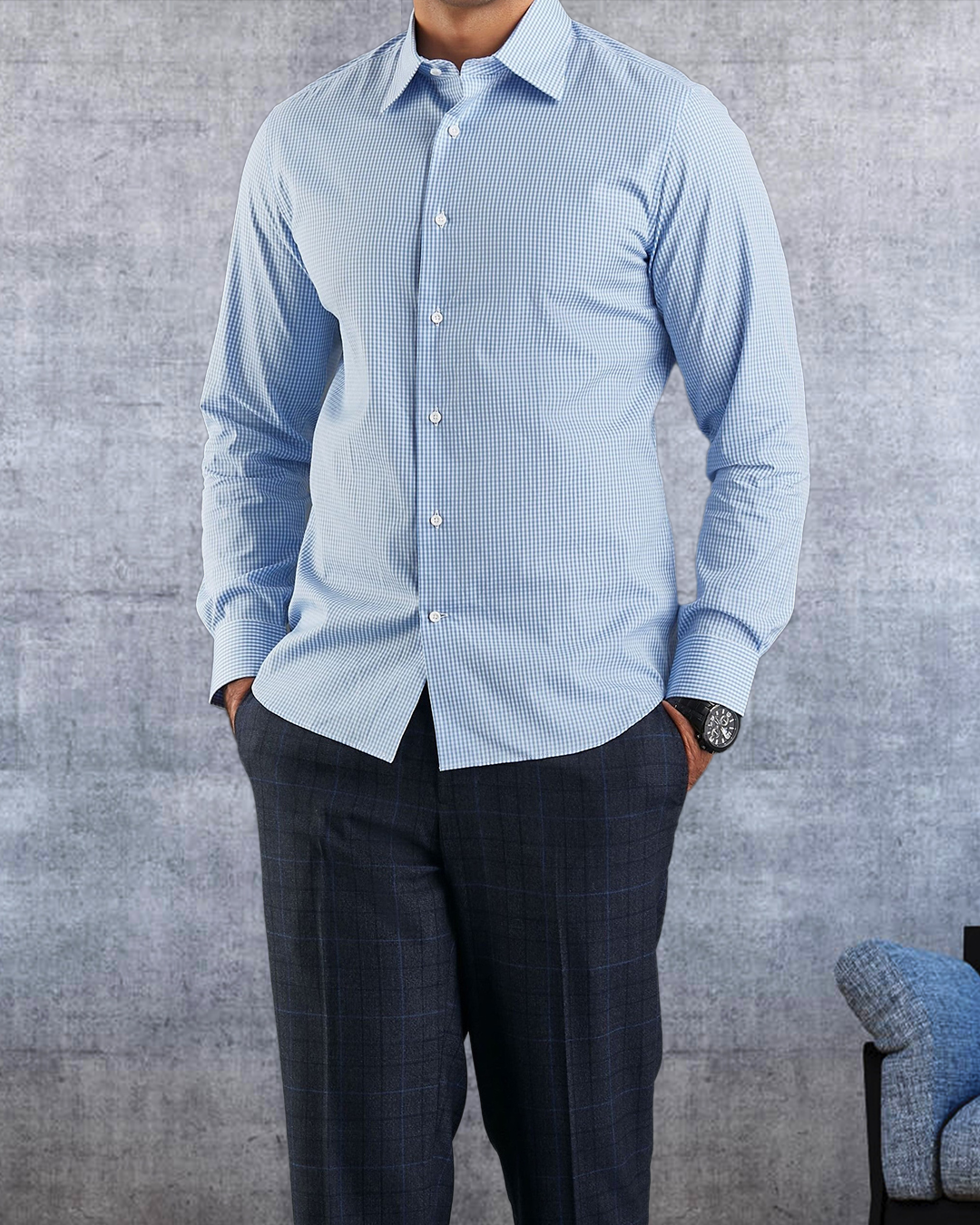 Sky Blue Gingham Shirt - 2