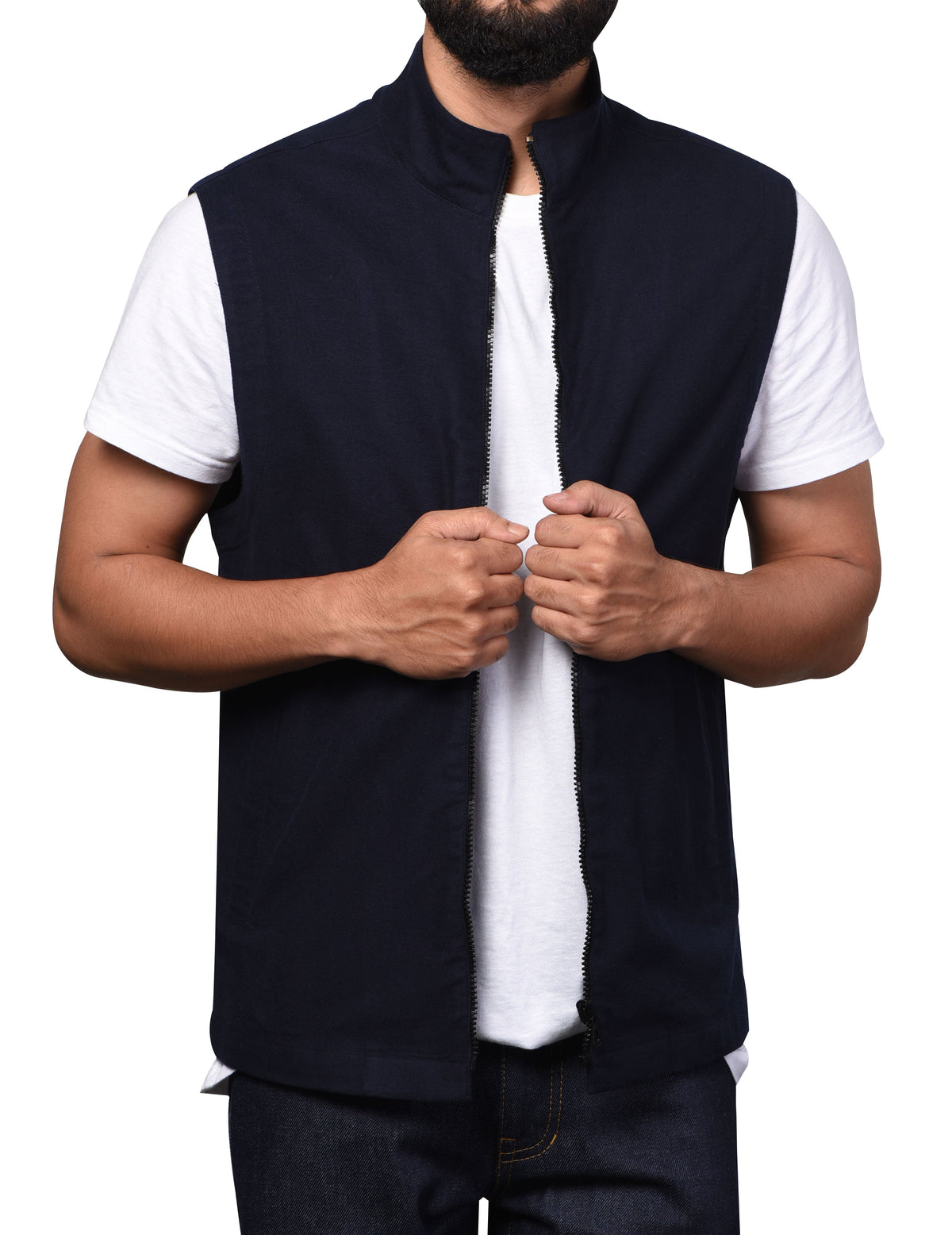 Vest in Navy Light Moleskin - 1
