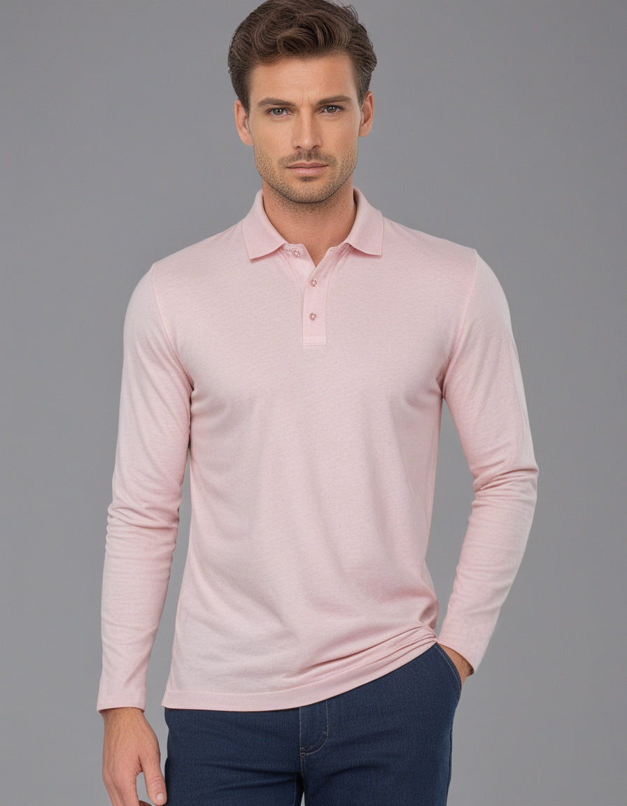 EZS Aria Pink Long Sleeve Polo