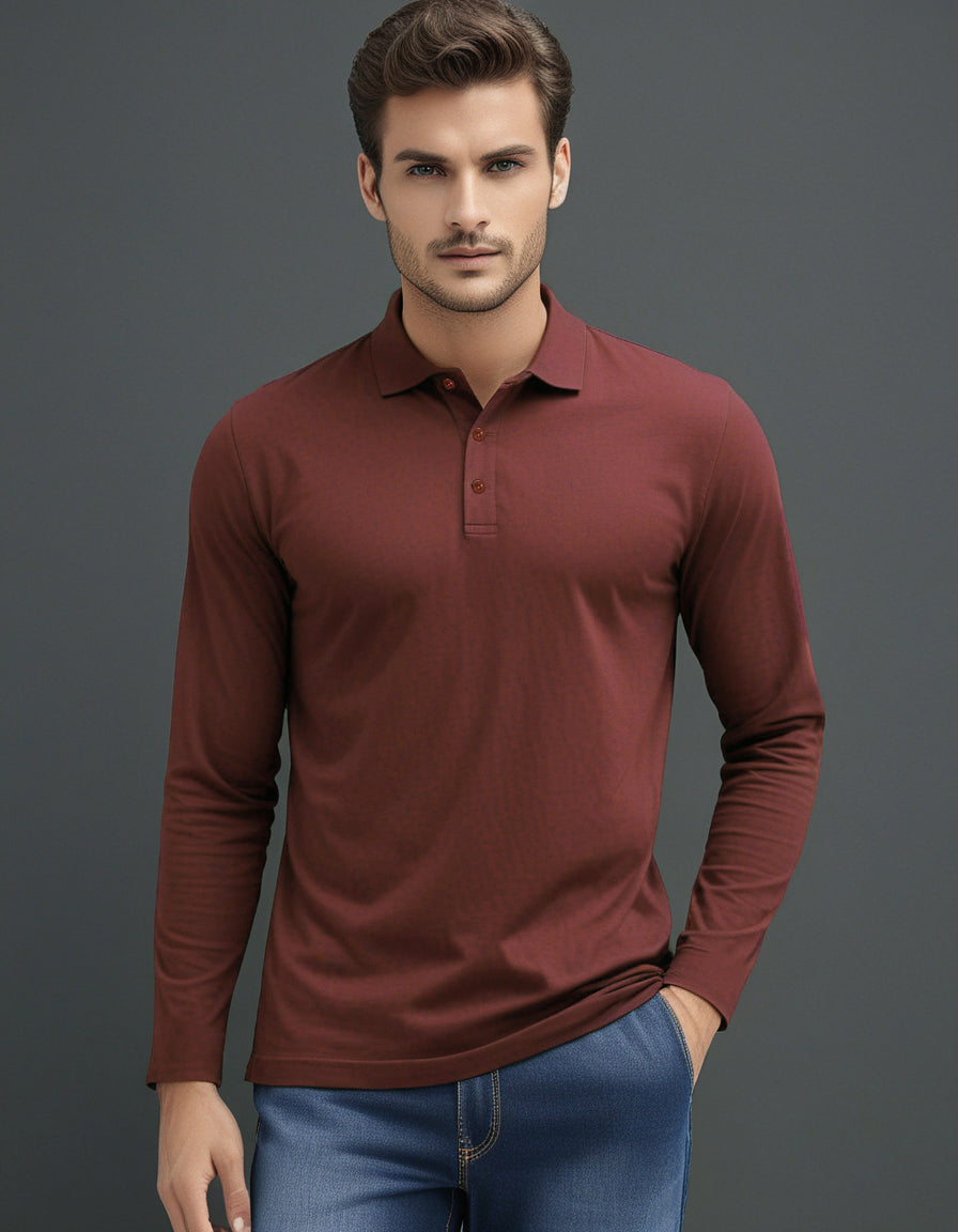 EZS Aria Rust Long Sleeve Polo