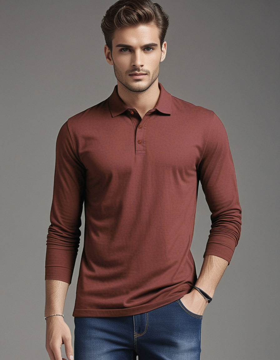 EZS Aria Rust Long Sleeve Polo