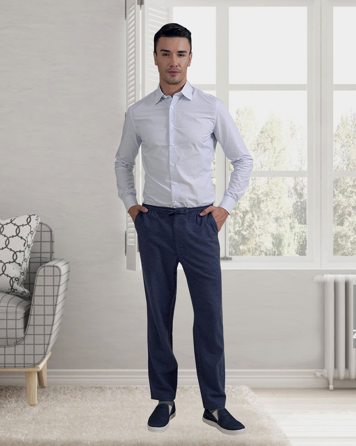 Midnight Blue Soft Cotton Flannel Drawstring Pant - 2