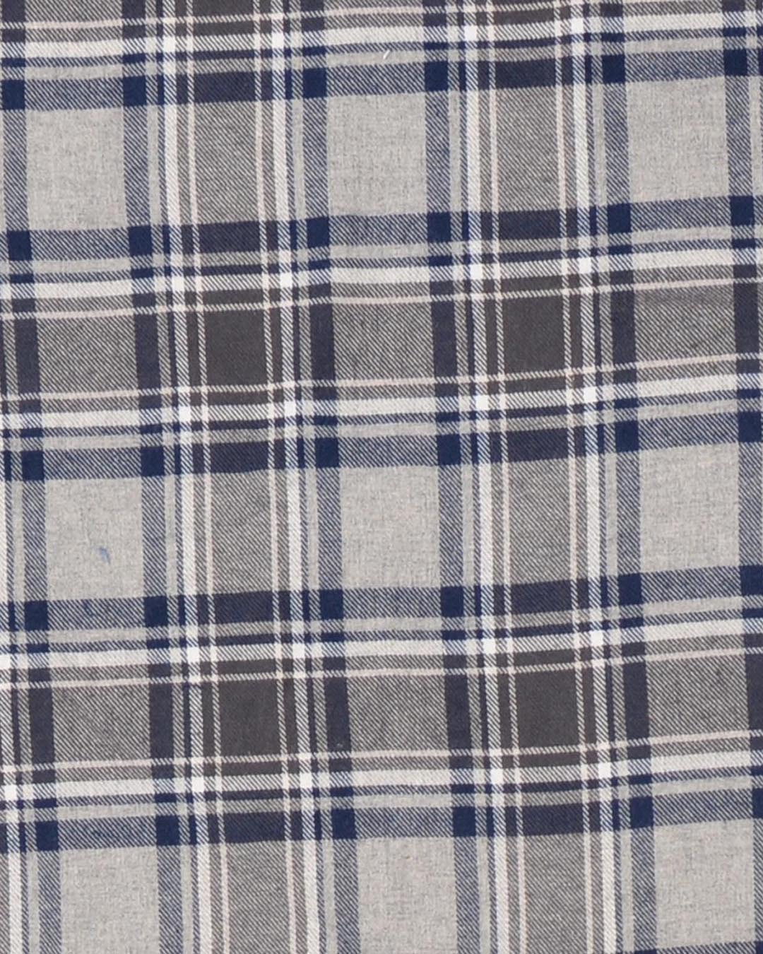 Dark Gull Grey Navy Plaid Flannel Work Shirt - 5