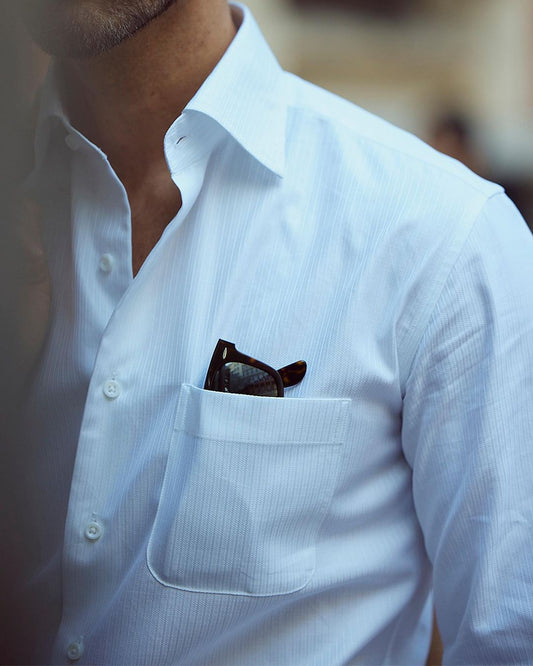 Monti White Self Stripes Business Shirt