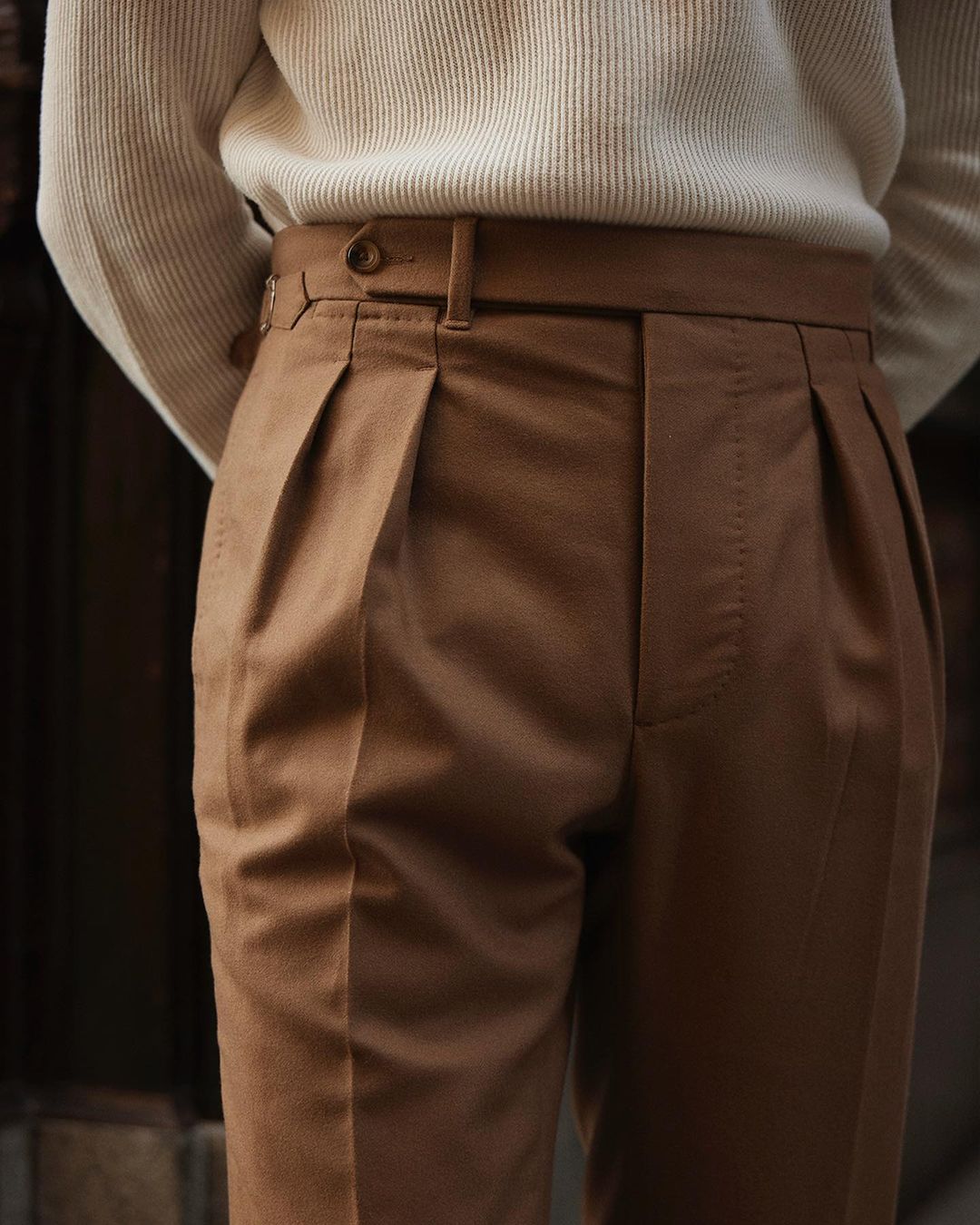 VBC: Sand Woolen Flannel High Rise Pant - 1
