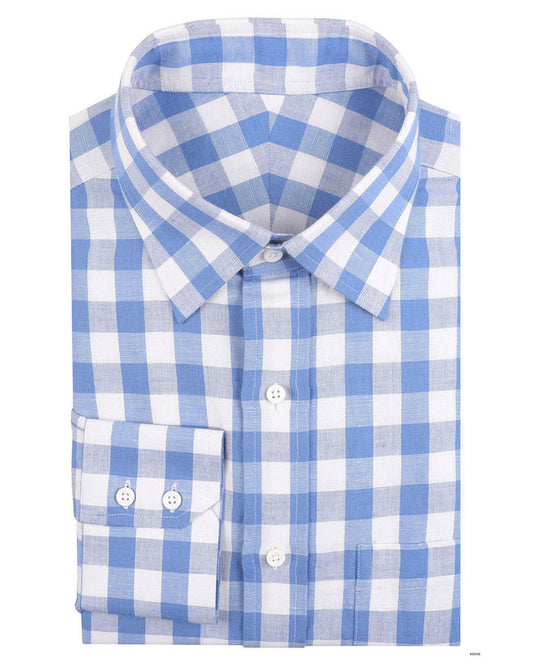 Linen Cotton: Blue Macro Gingham Checks