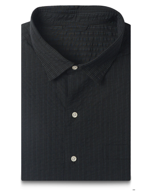 Navy on Black Stripes Seersucker