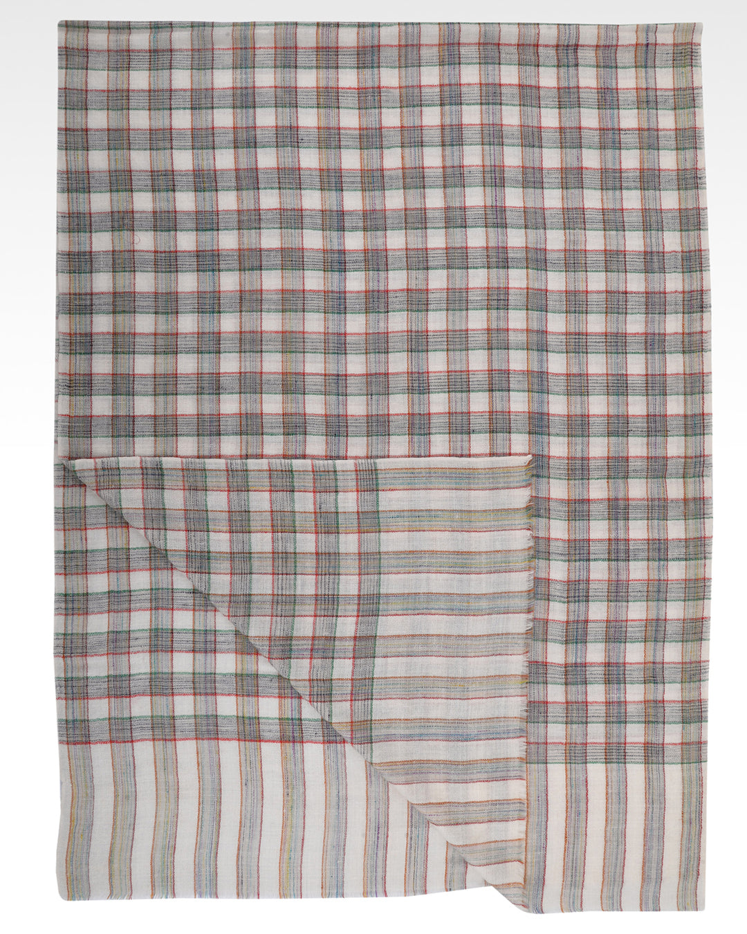 Pashmina Cashmere Wool Scarf Cream Red Green Checks - 3