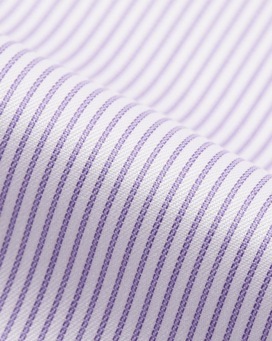 Purple Pin Stripes On White Shirt