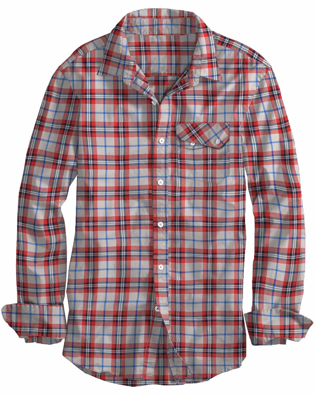 Red Navy Cream Twill Madras Checks - 1