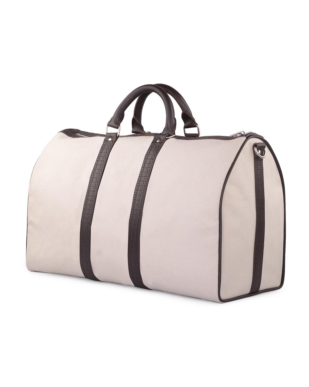 Duffle Bag in Canvas with Brogue Leather Trims