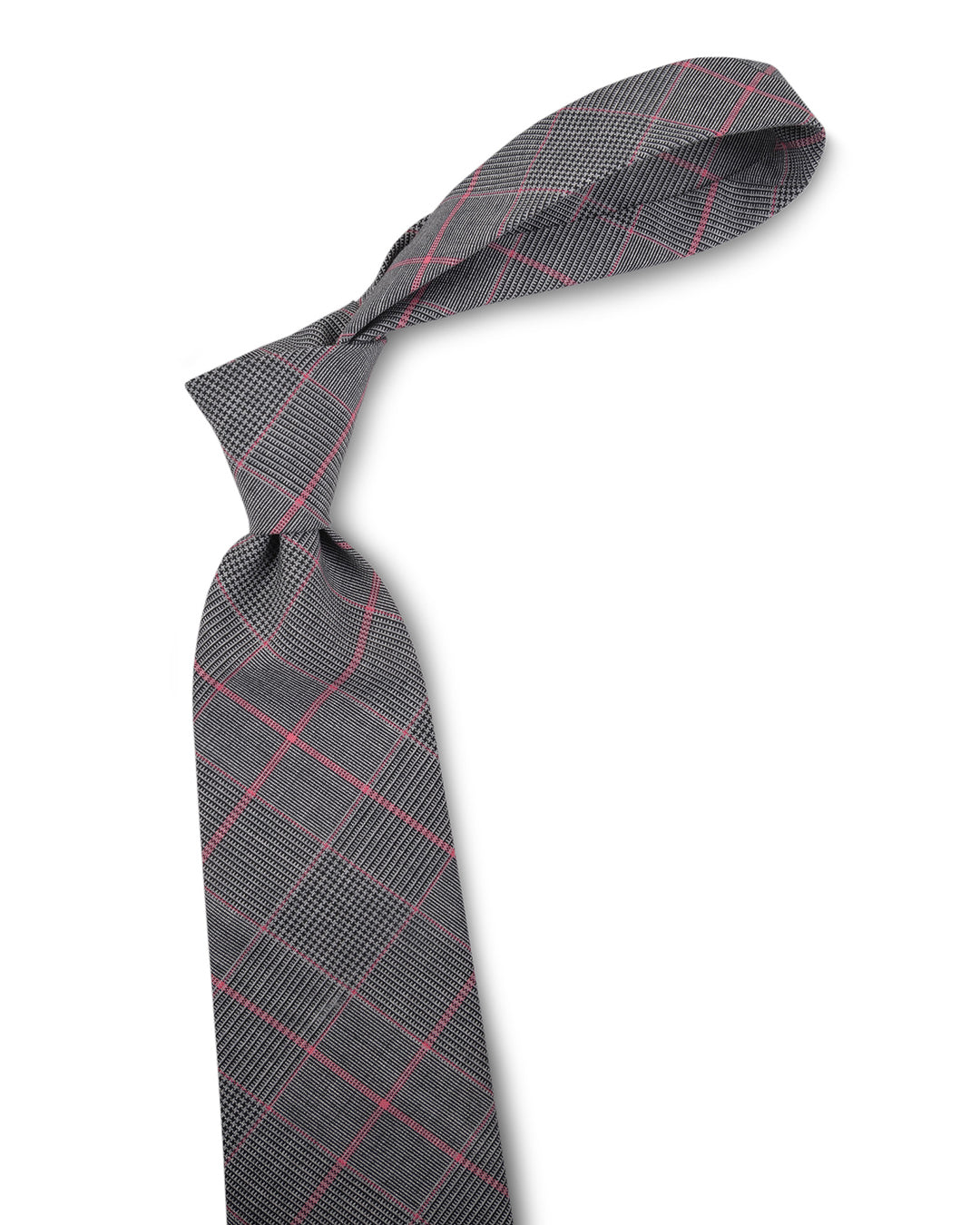 Grey Pink Pow Checks Tie - 2