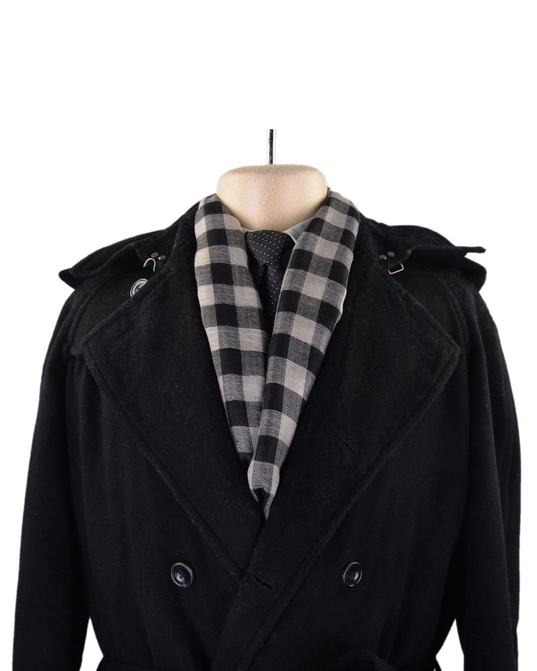 Pashmina Cashmere Wool Scarf Black Off-white Checks - 4