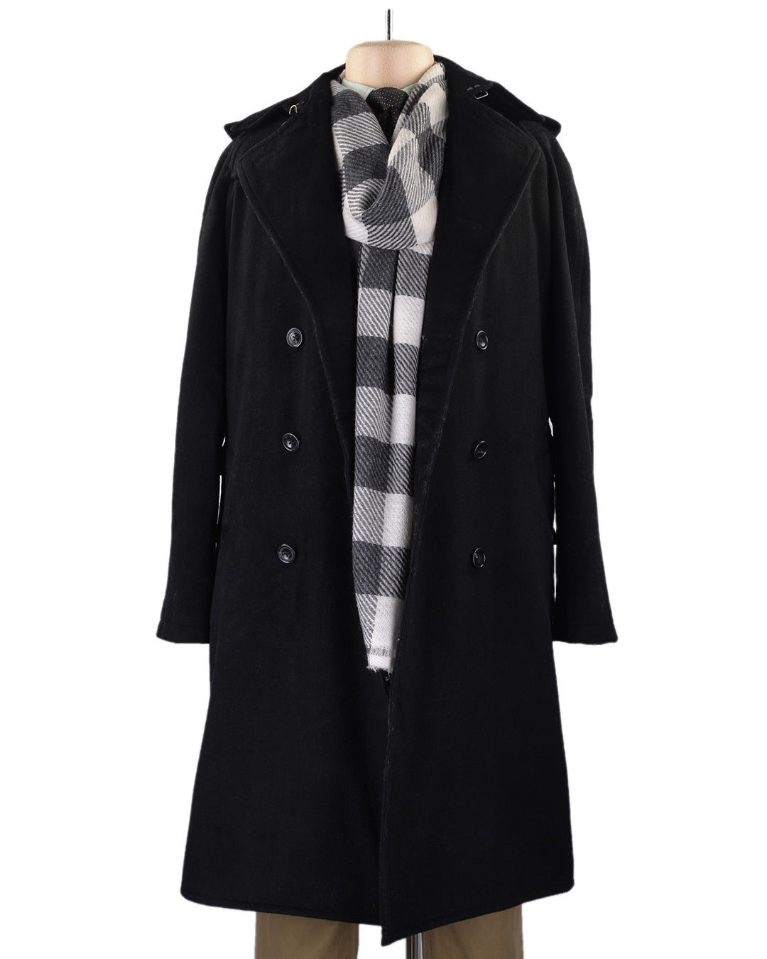 Cashmere Wool Scarf Black White Bold Checks Twill - 5