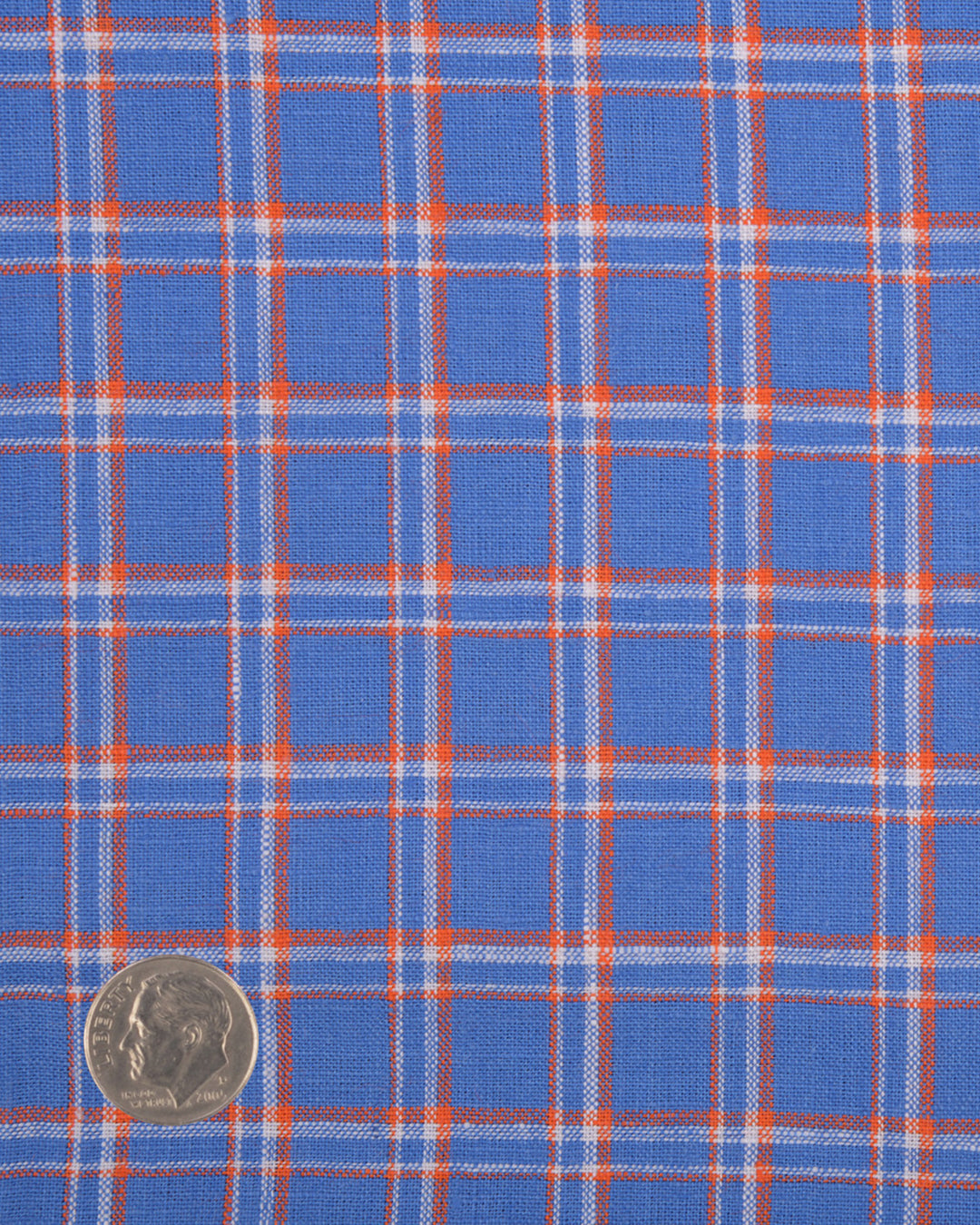 Linen: Orange White Cornflower Blue Tartan Checks - 4