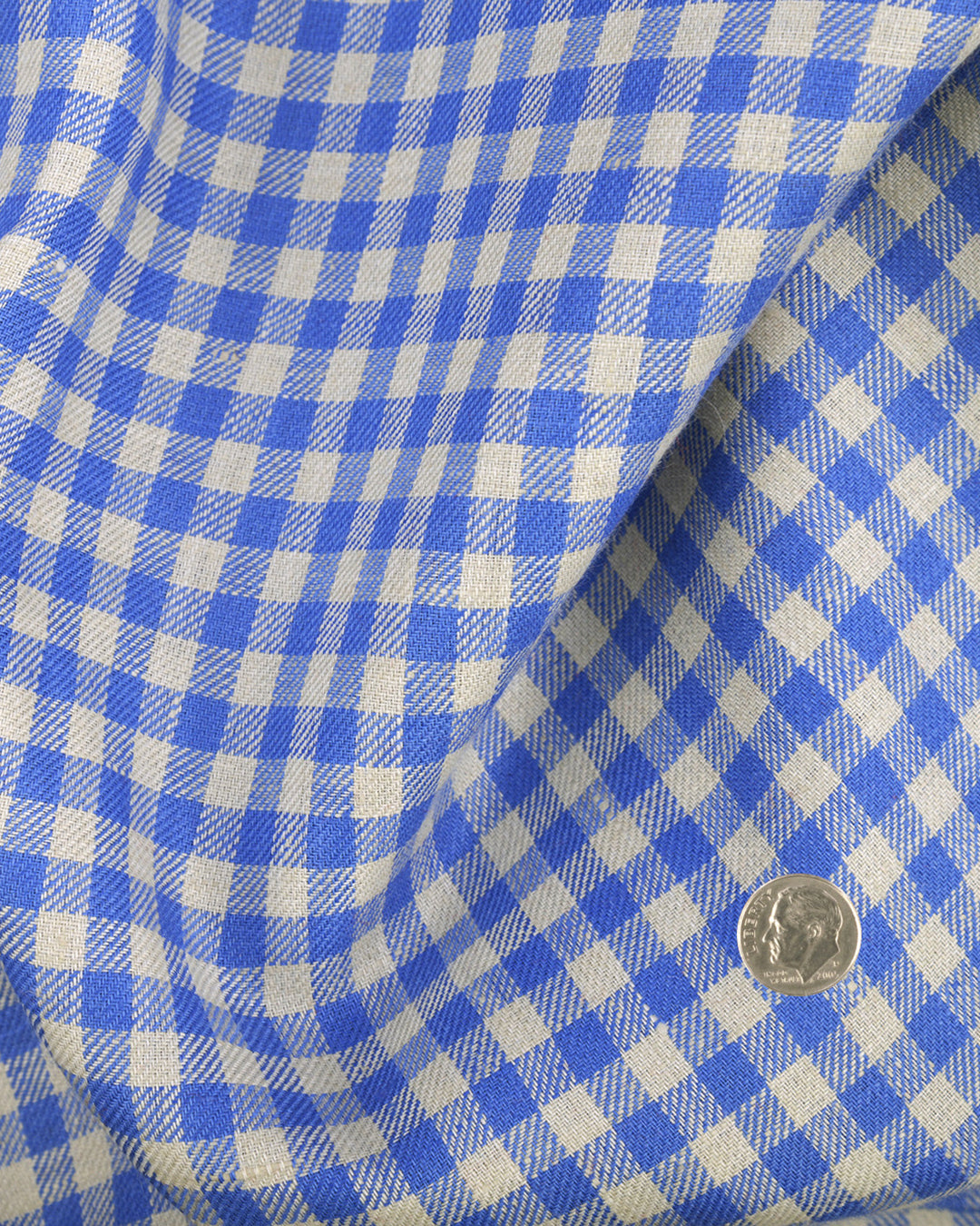 Linen:Cream Blue Gingham Checks