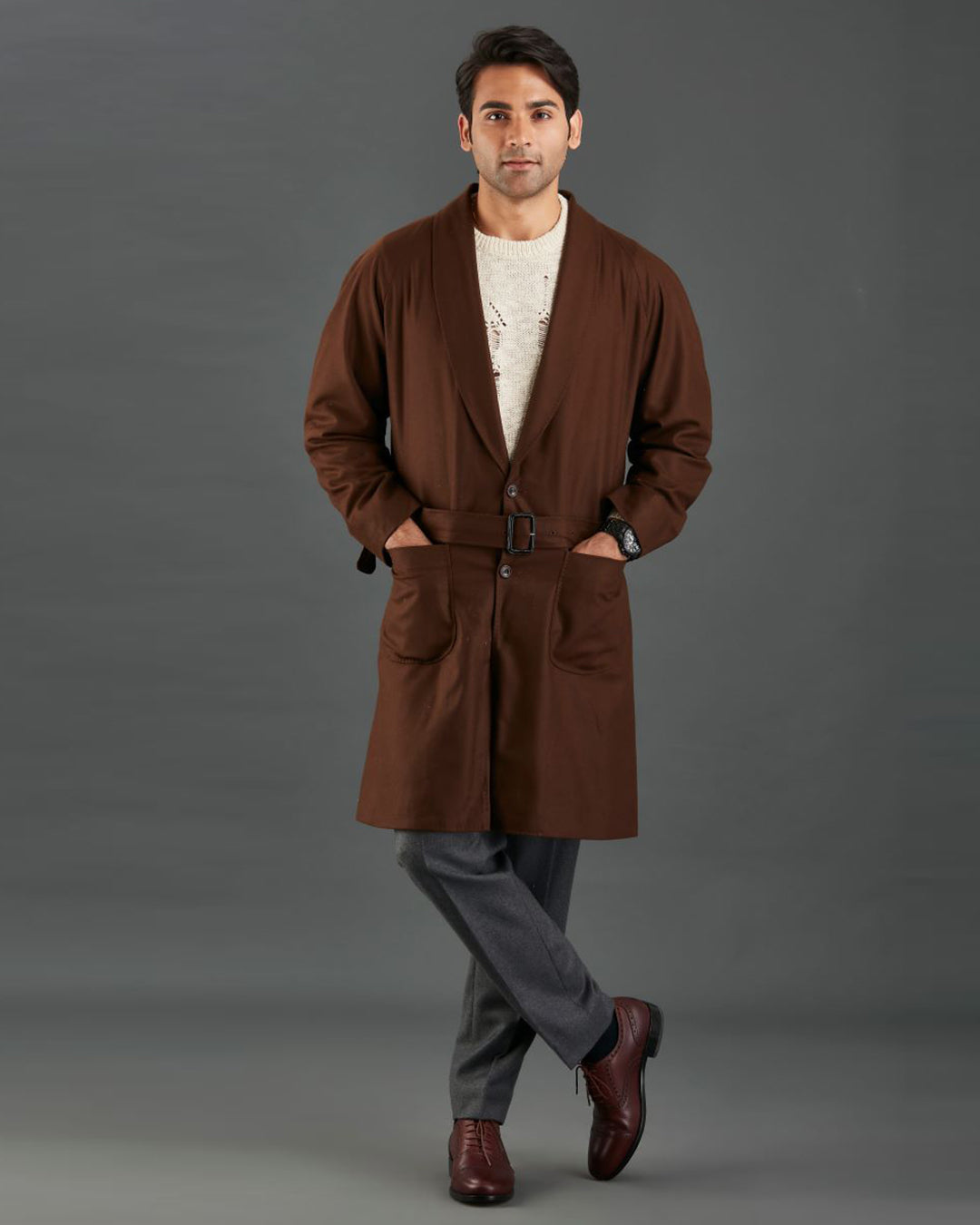 VBC Coffee Brown Flannel Over Coat - 6