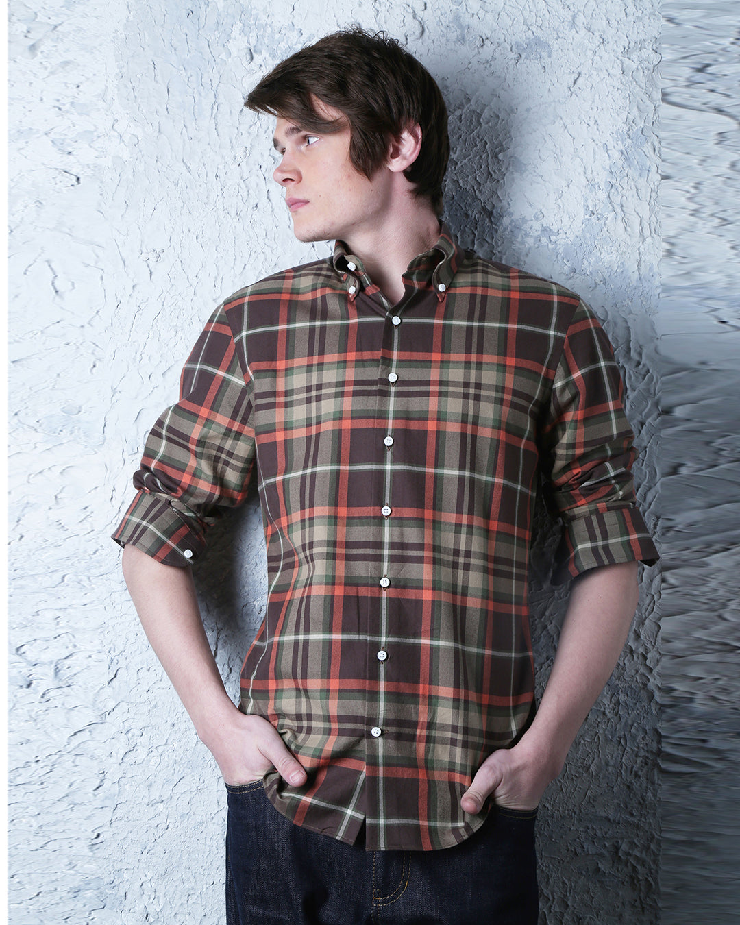 Khaki Brown Plaid Twill