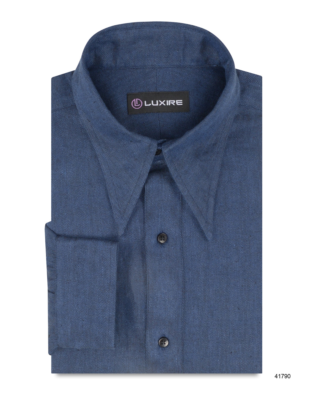 Linen: Lustrous Navy Herringbone - 1