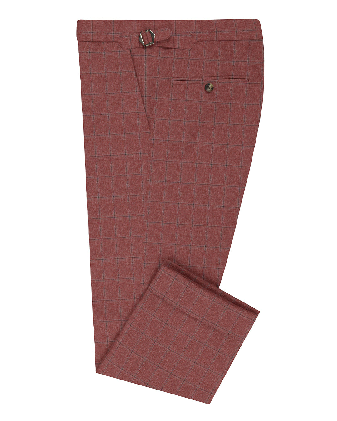 EThomas Dark Salmon Pink Windowpane Checks - 1