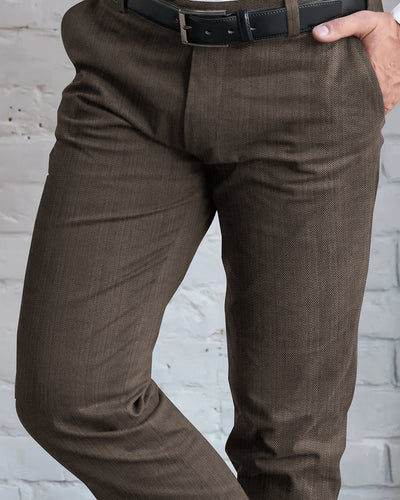 Performance Chino: Brown Herringbone