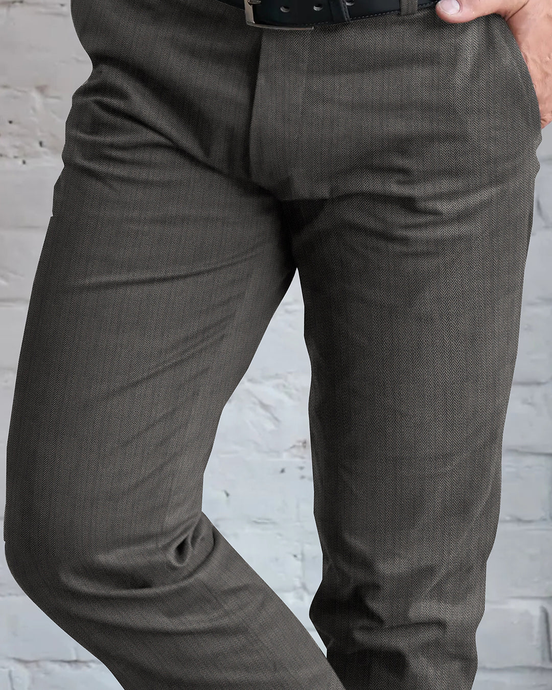 Performance Chino: Grey Herringbone - 2