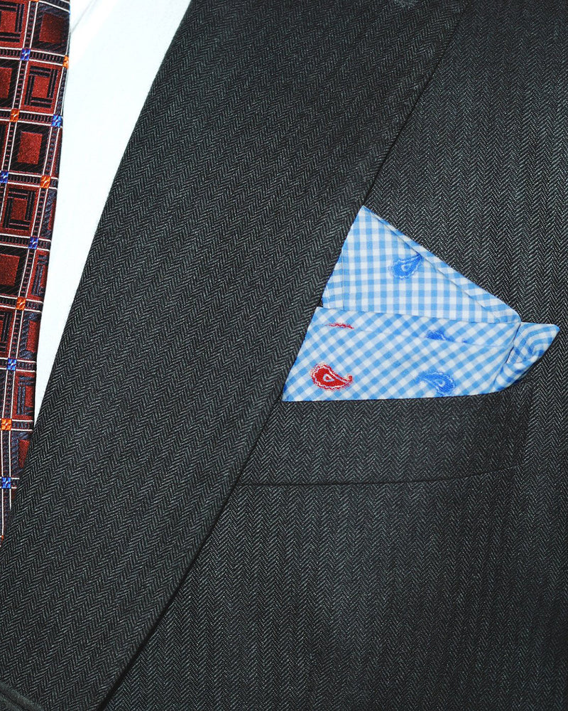 Red Blue Paisley Embroidered Pocket Square