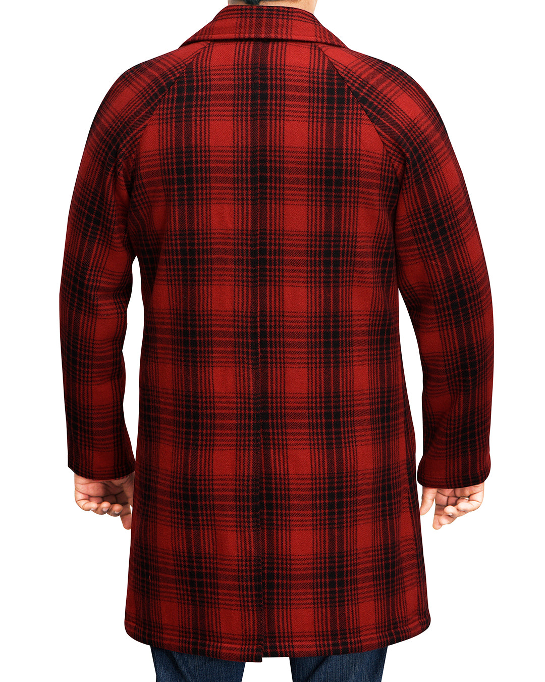 Red Black Plaid Wool Coat - 2