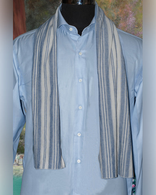 Ivory Blue Stripes Cotton Scarf