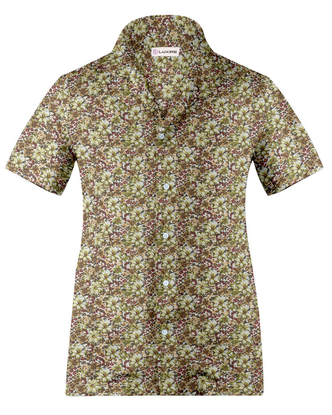 Camp collar PRESET STYLE in Olive Green Maroon prints on White - 1