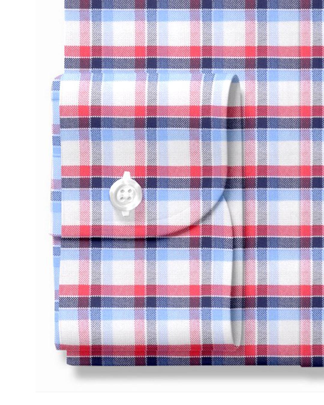 Red Blue White Tartan Checks Oxford - 3