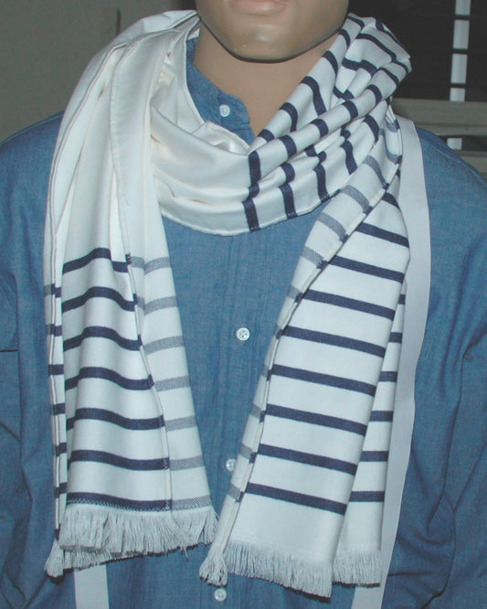 Flannel Scarf - Navy Stripes on White