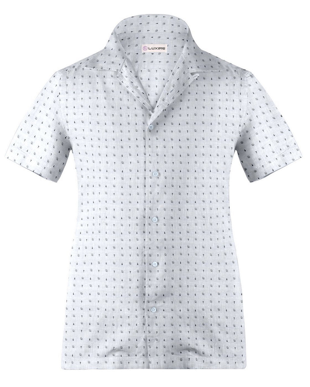 Camp collar PRESET STYLE in Linen: Grey Printed Marks On White - 1