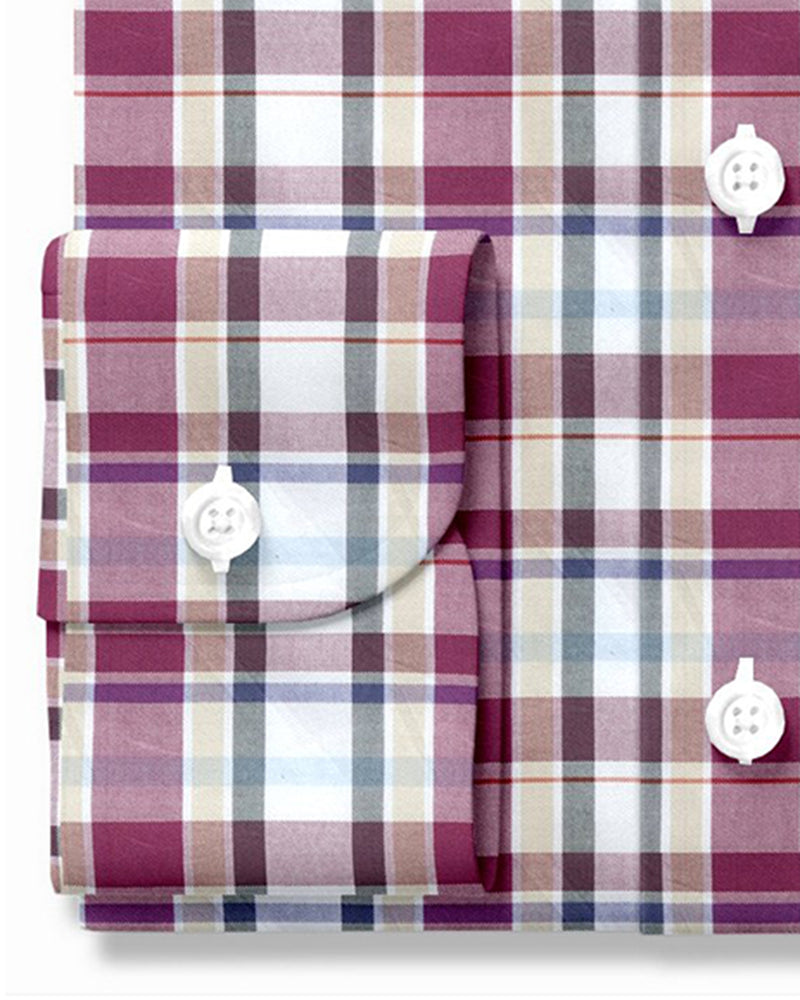 Easy-to-Iron Maroon White Ecru Oxford Checks