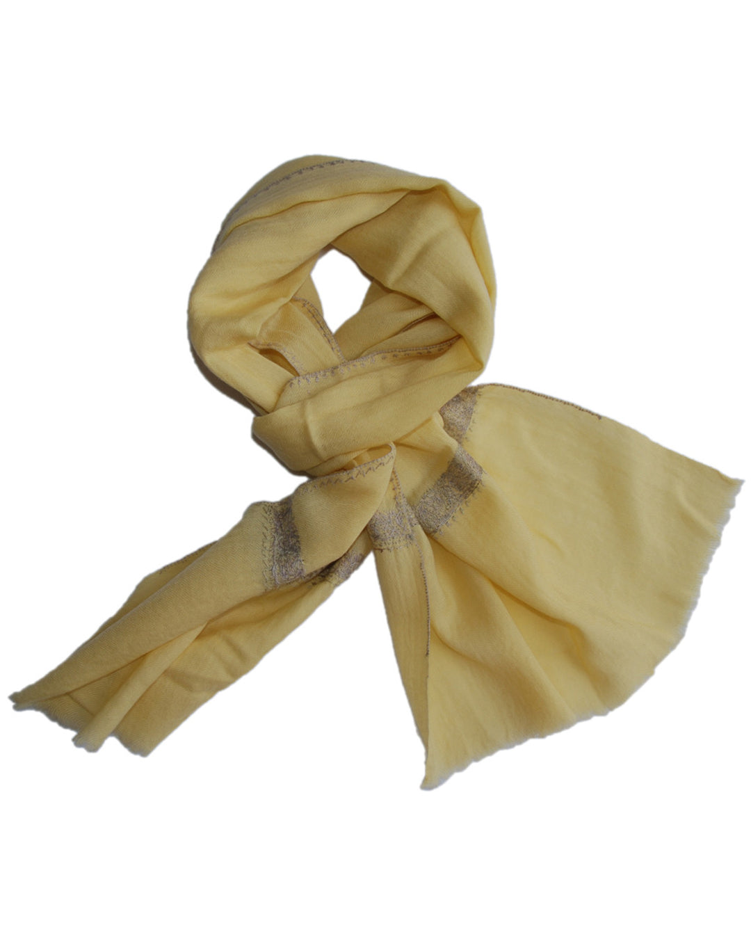Pure Cashmere Scarf - Yellow Grey Embroidery - 1